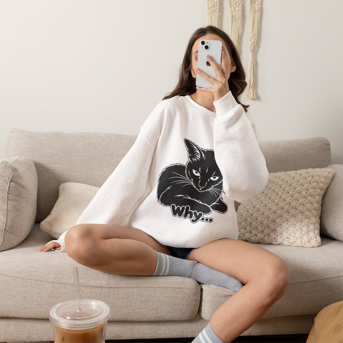 Why... | Funny Black Cat Sweatshirt