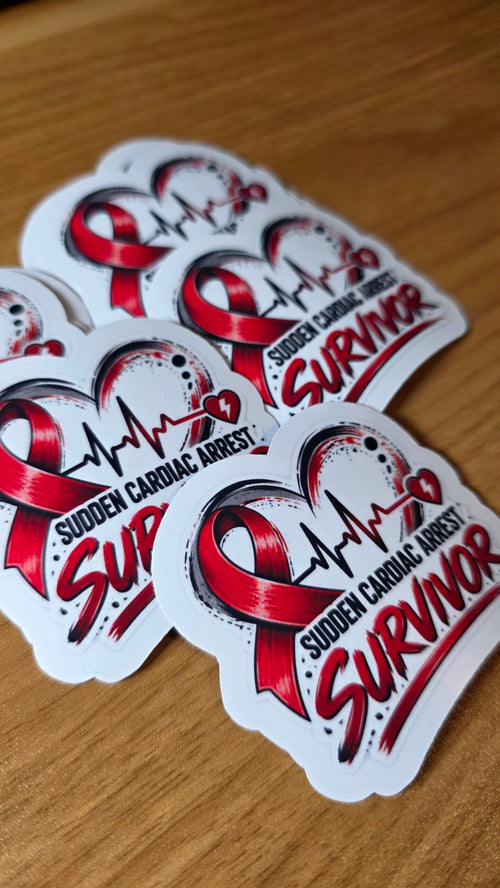Sudden Cardiac Arrest Survivor Sticker | Red Ribbon Heart