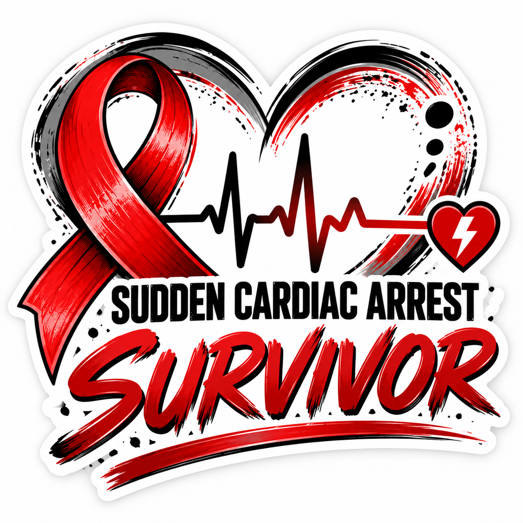 Sudden Cardiac Arrest Survivor Sticker | Red Ribbon Heart